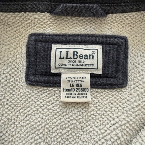 LL BEAN Waffle Fleece Henley Mens Large Gray Sherpa Lined Thermal Shirt - Picture 4 of 10